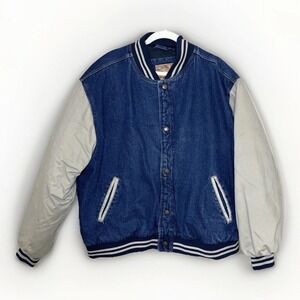 Vintage Denim Mens Bomber XXL 90s Varisty Jacket Preppy Y2K Contrast Sporty Wind